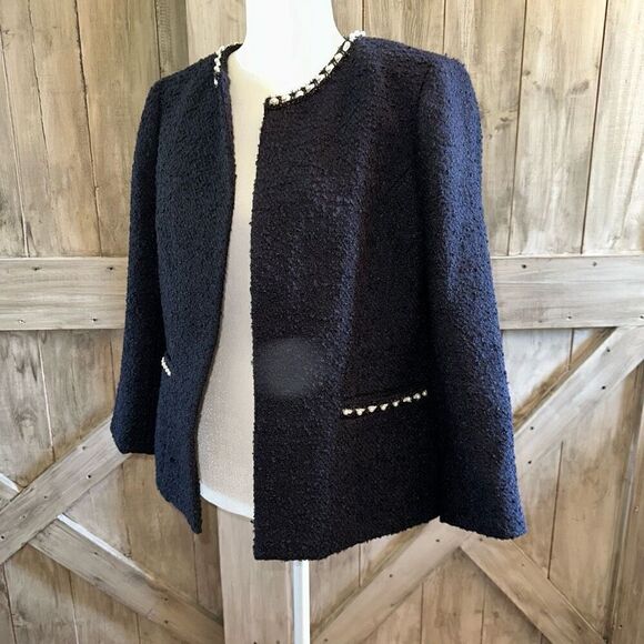 Kasper Boucle Textured Pearl Embellished Tweed Jacket Blazer - Picture 4 of 6